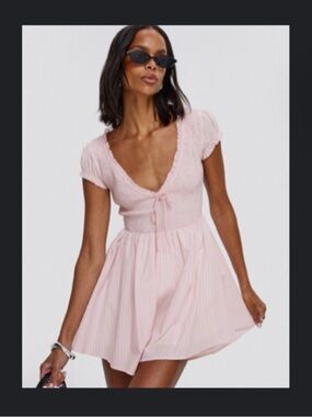 Princess Polly Light Pink Smocked Tie-Front Romper